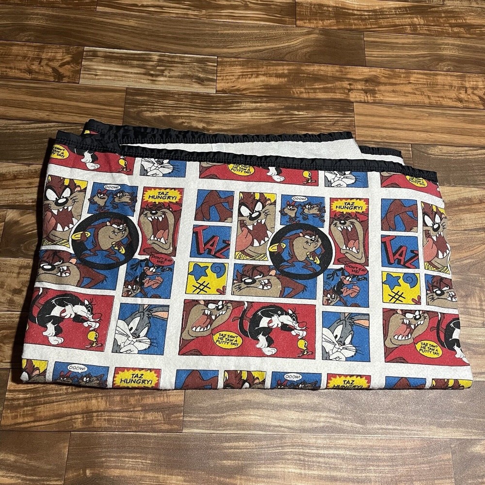 Vintage 1996 Warner Bros Looney Tunes Taz Blanket 85” x 72”